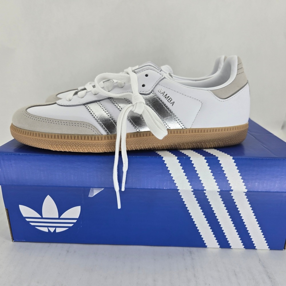 Adidas Samba OG W White Silver Metallic Grey Shoes JI2725 Womens Size 8 New - Picture 9 of 10
